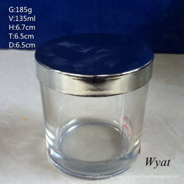 Round Cylinder Glass Candle Jar Glass Holder with Steel Lid